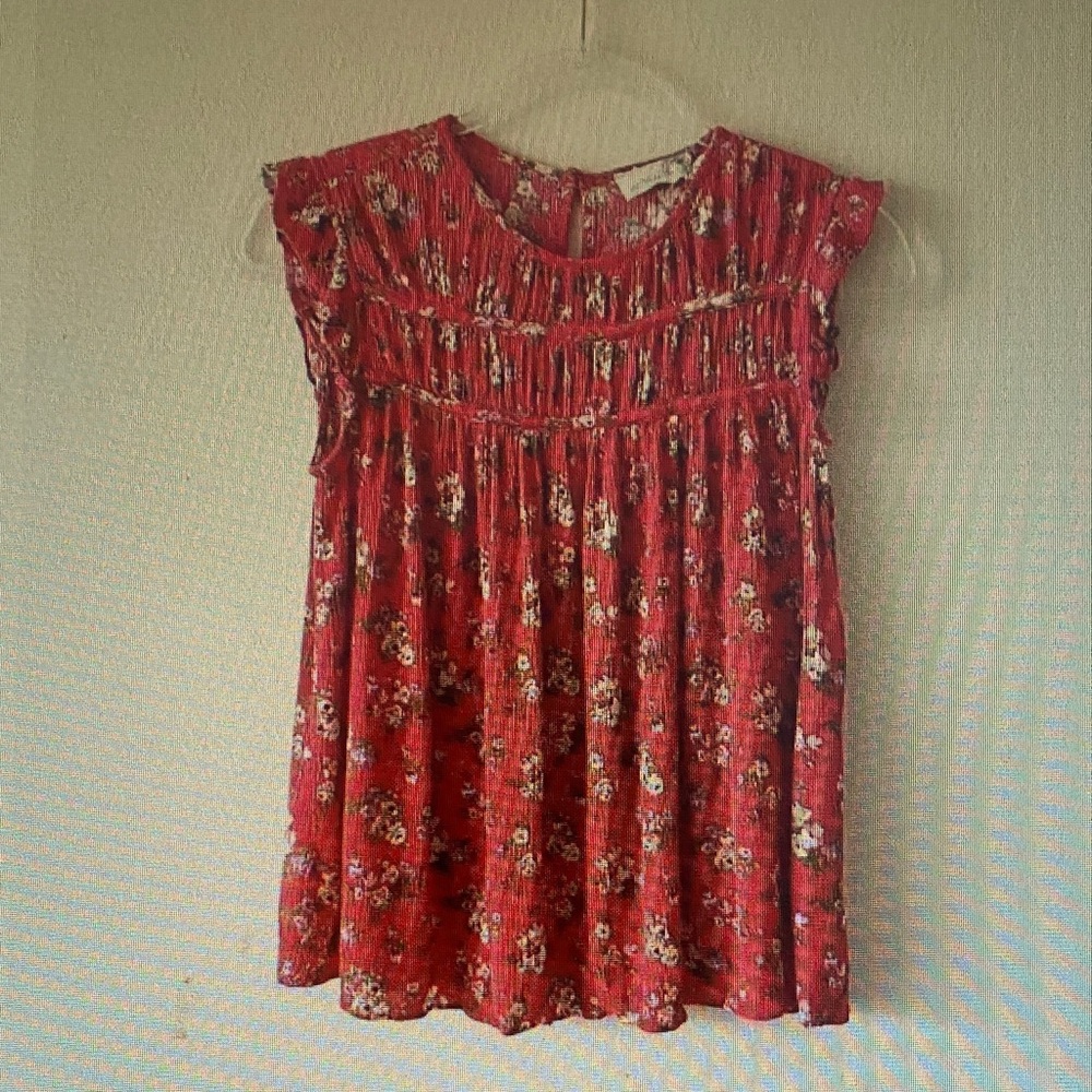 Red Floral Sleeveless Women's Top